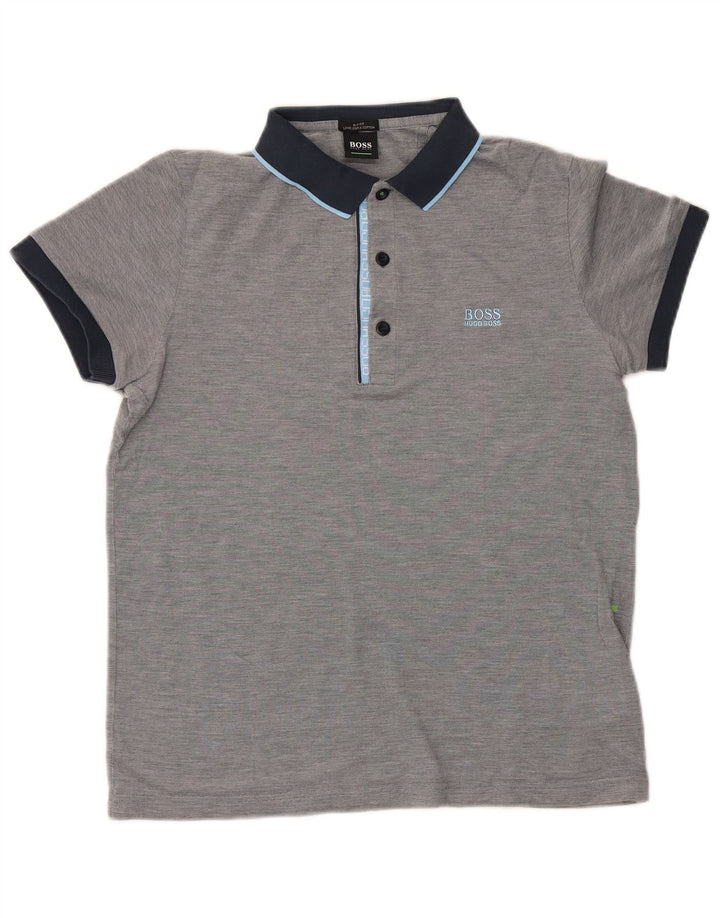 Hugo Boss Mens Polo Shirt Medium Grey Colourblock Cotton