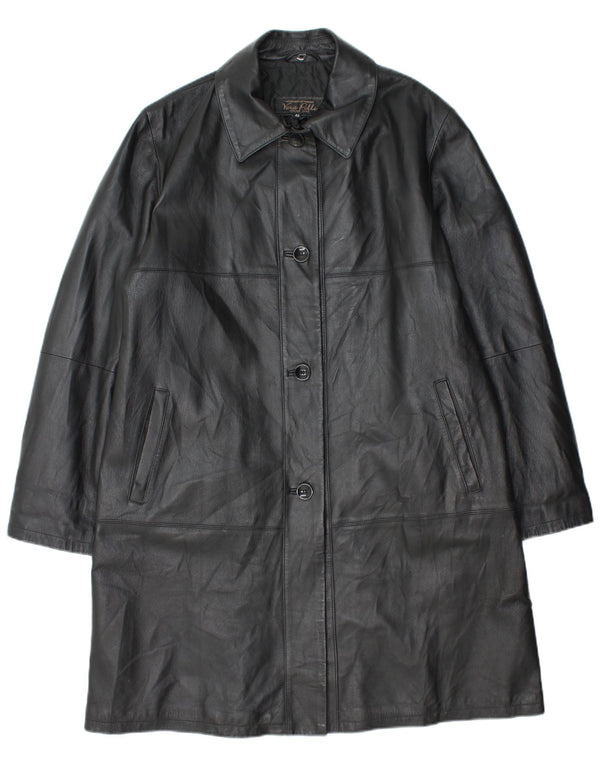 Vintage Womens Leather Coat IT 48 XL Black Leather
