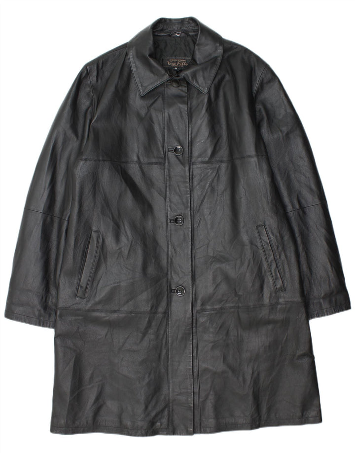 Vintage Womens Leather Coat IT 48 XL Black Leather