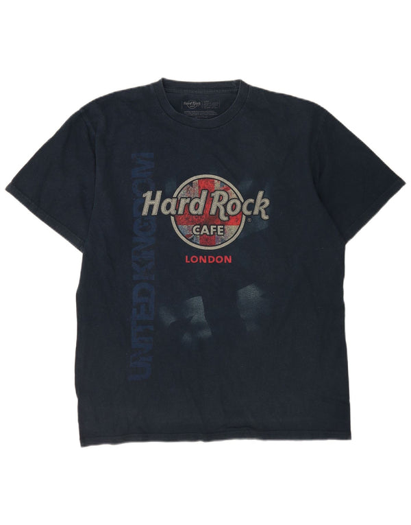 Hard Rock Cafe Mens London Graphic T-Shirt Top Large Navy Blue Cotton