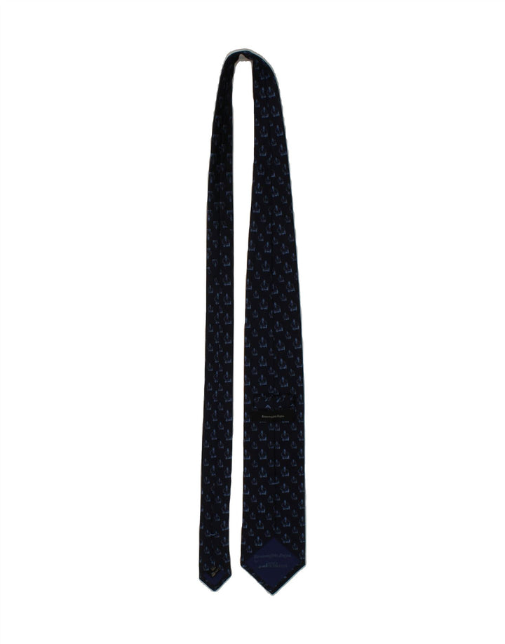 ERMENEGILDO ZEGNA Mens Abstract Pattern Tie One Size Navy Blue Silk Vintage Ermenegildo Zegna and Second-Hand Ermenegildo Zegna from Messina Hembry 