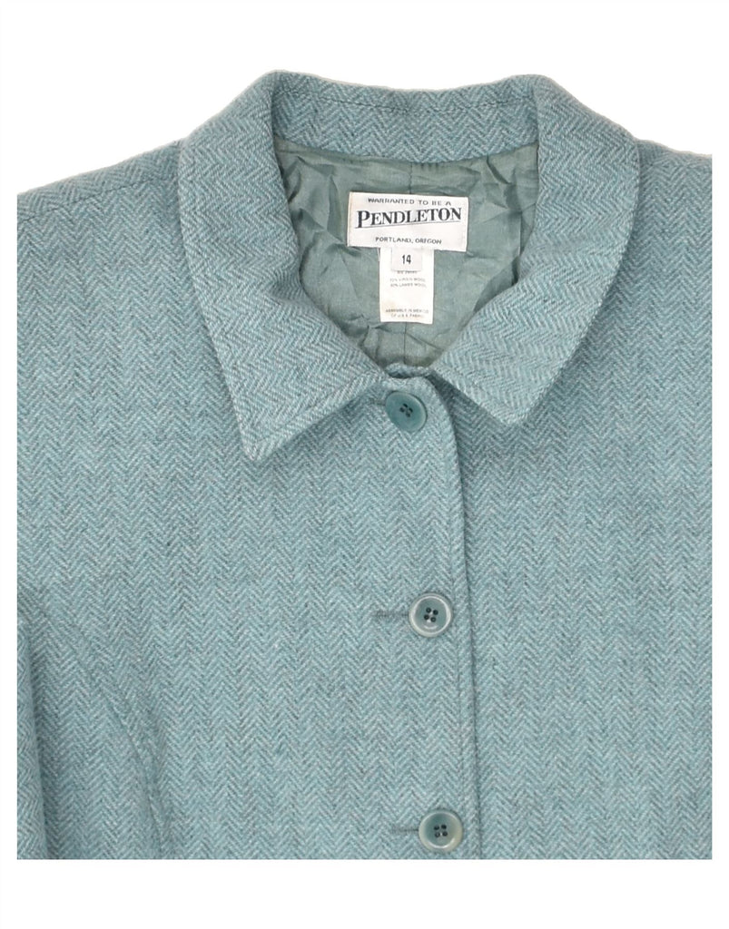 PENDLETON Womens 5 Button Blazer Jacket UK 14 Medium Blue Herringbone | Vintage Pendleton | Thrift | Second-Hand Pendleton | Used Clothing | Messina Hembry 