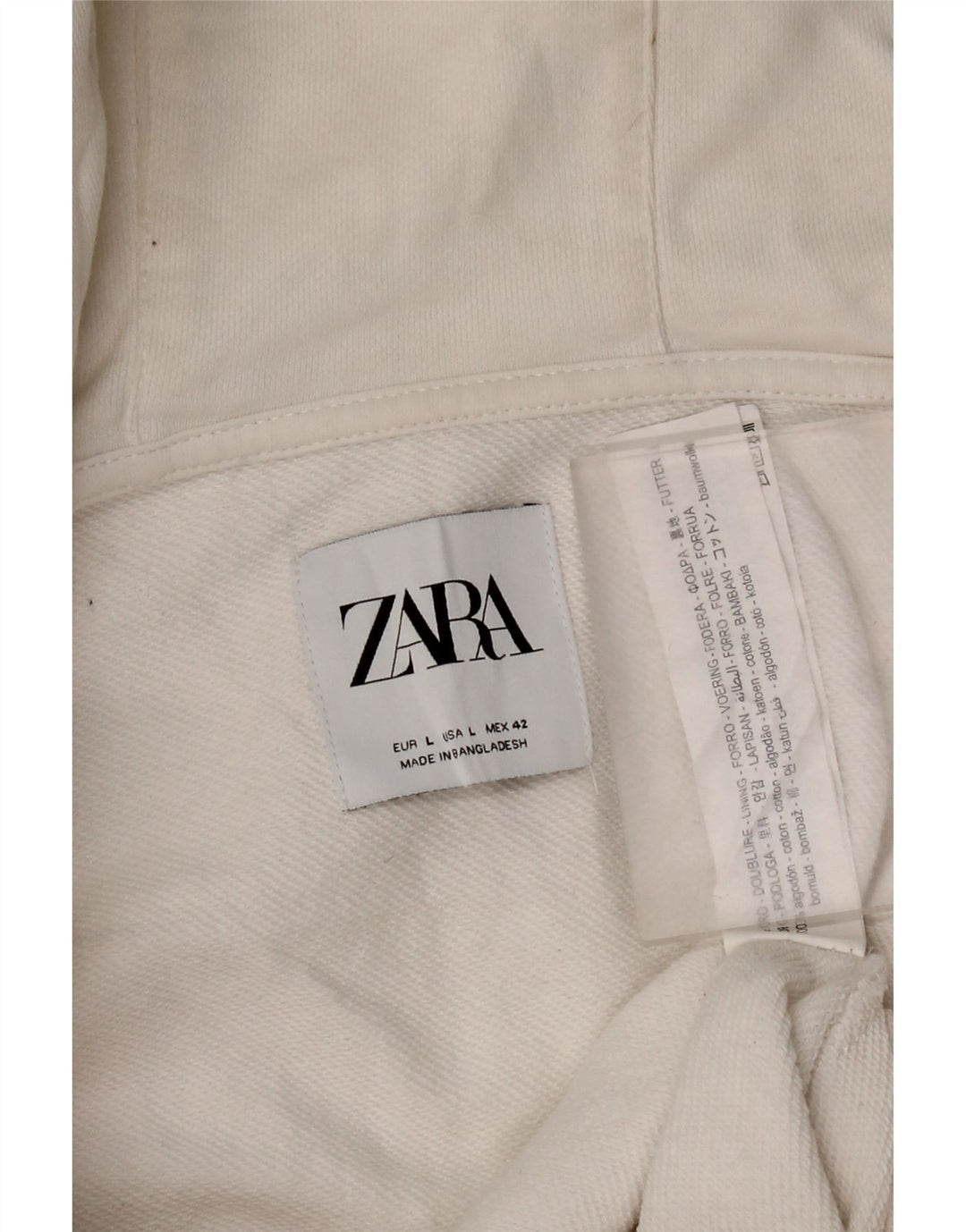 Zara Mens Zip Hoodie Sweater Large White Cotton