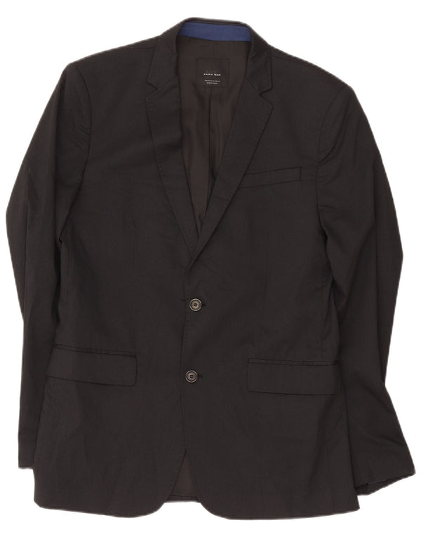 Zara Mens 2 Button Blazer Jacket EU 50 Medium Black Pinstripe Viscose