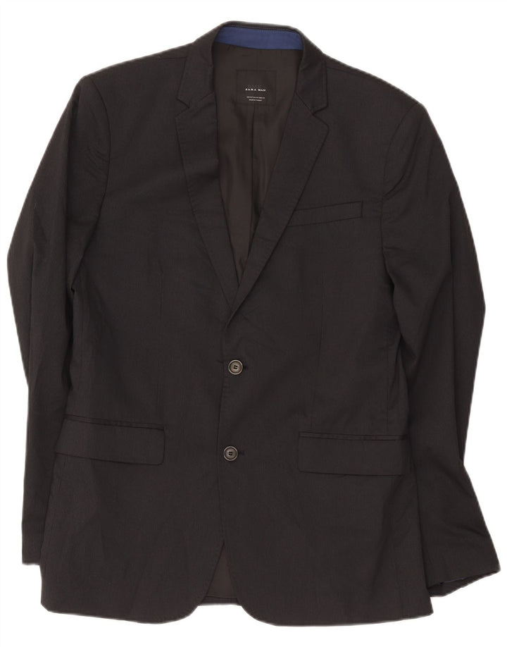 Zara Mens 2 Button Blazer Jacket EU 50 Medium Black Pinstripe Viscose