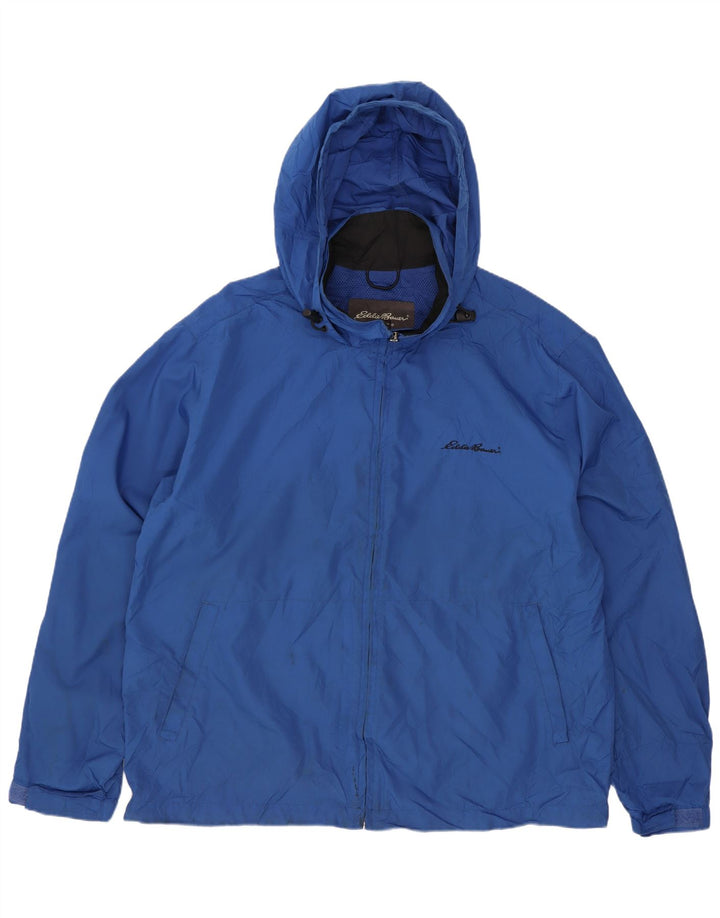 Eddie Bauer Mens Hooded Rain Jacket UK 38 Medium Blue Polyester