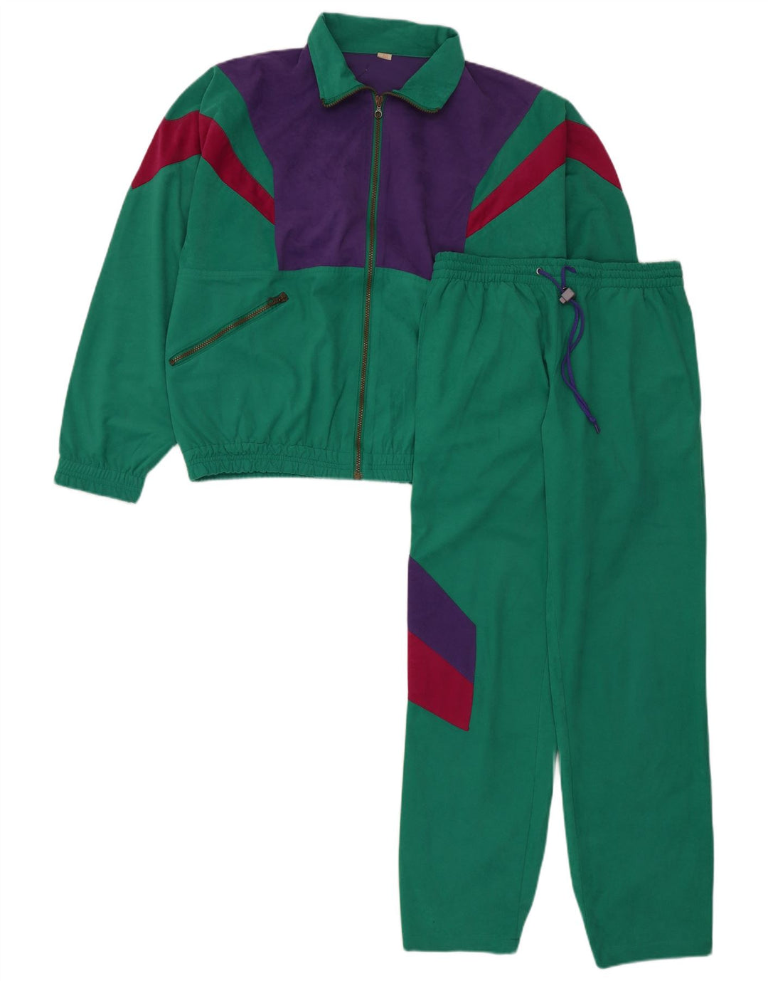 Vintage Womens Full Tracksuit UK 14 Medium  Green Colourblock Polyester