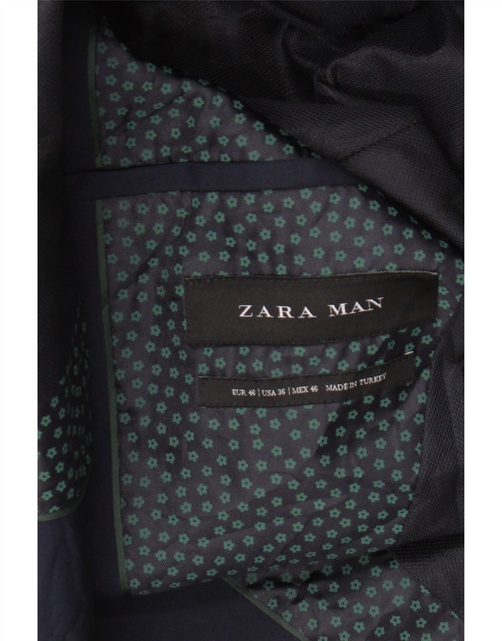 Zara Mens 2 Button Blazer Jacket EU 46 Small Navy Blue