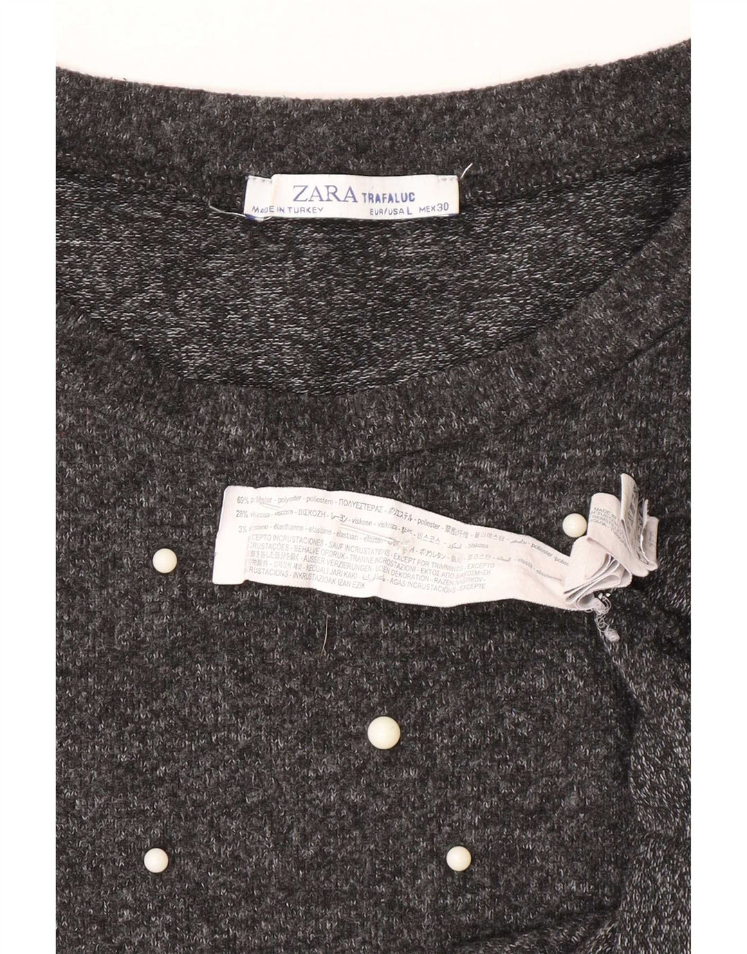 Zara Womens Top 3/4 Sleeve UK 16 Large Grey Polyester