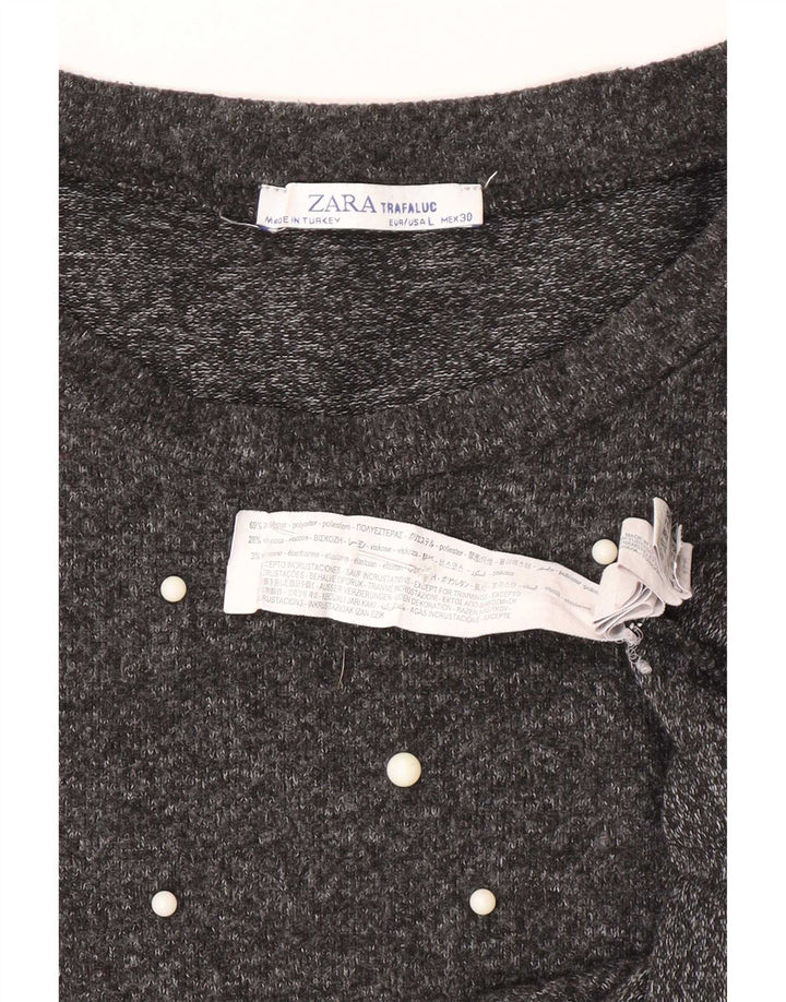 Zara Womens Top 3/4 Sleeve UK 16 Large Grey Polyester