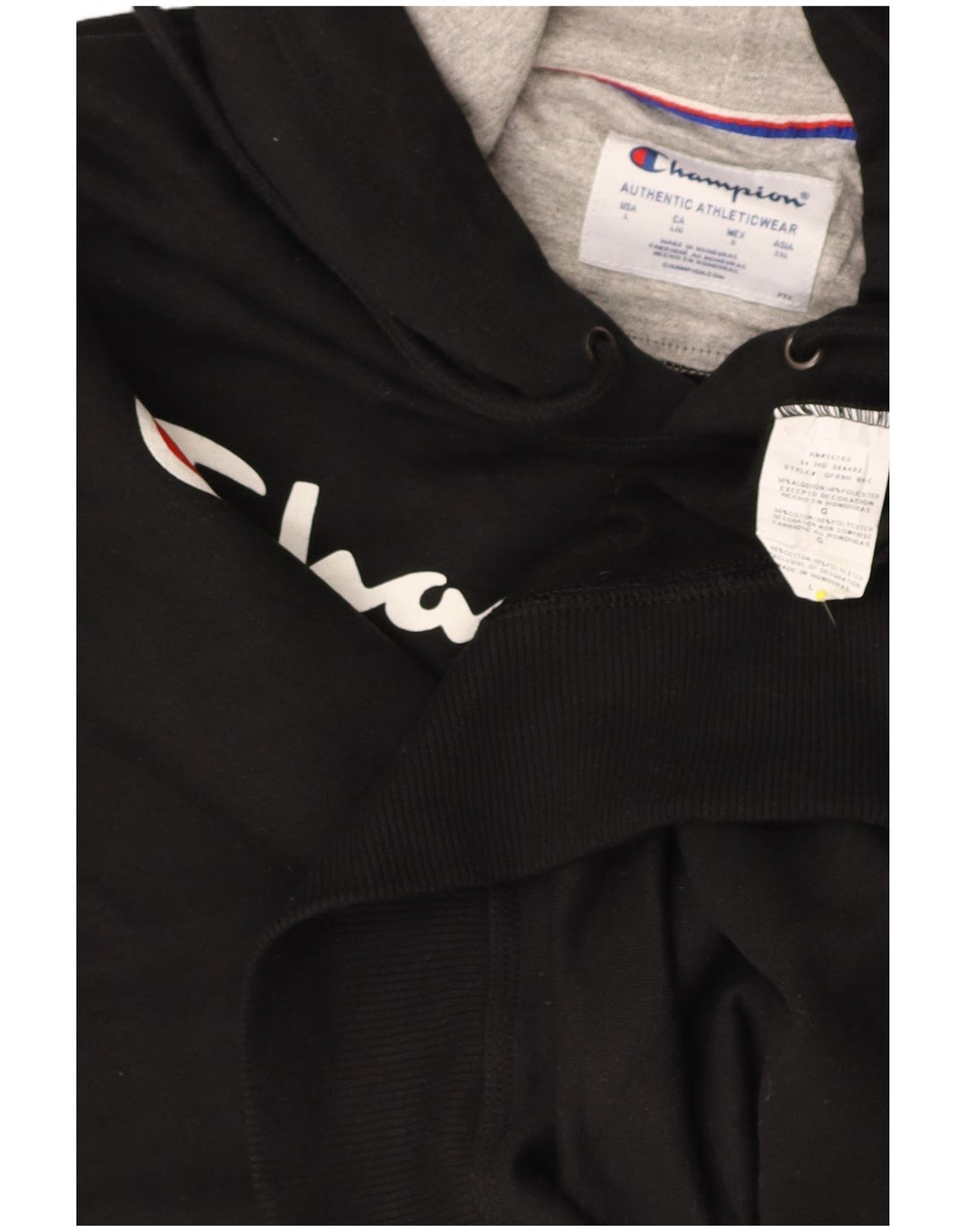 CHAMPION Mens Graphic Hoodie Jumper Large Black Cotton