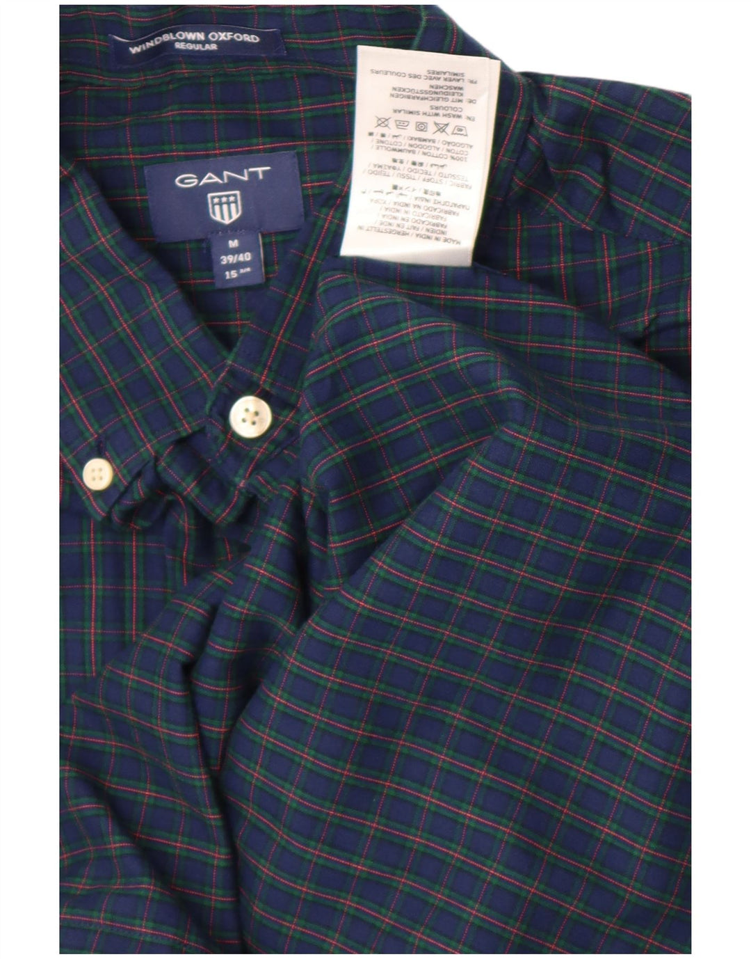 Gant Mens Regular Fit Shirt Size 39/40 15 3/4 Medium Navy Blue Gingham