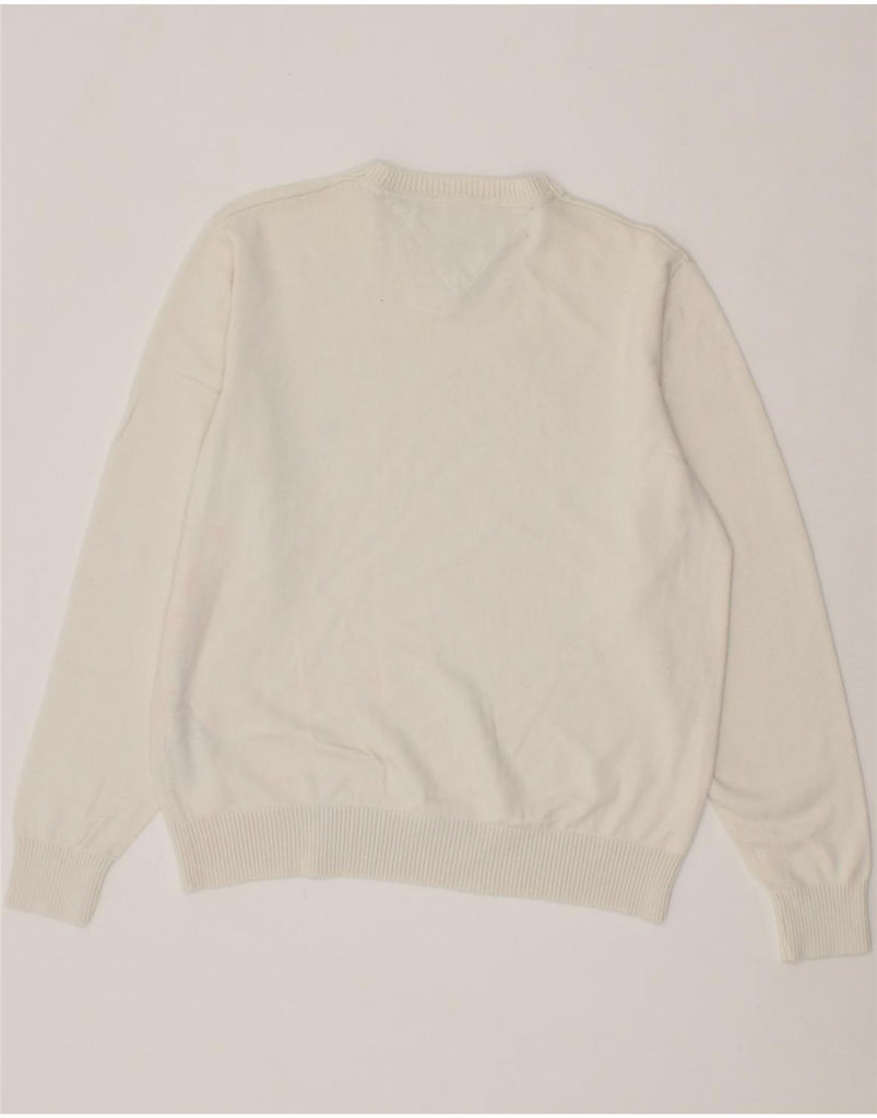 TOMMY HILFIGER Womens V-Neck Jumper Sweater UK 10 Small White Cotton Vintage Tommy Hilfiger and Second-Hand Tommy Hilfiger from Messina Hembry 