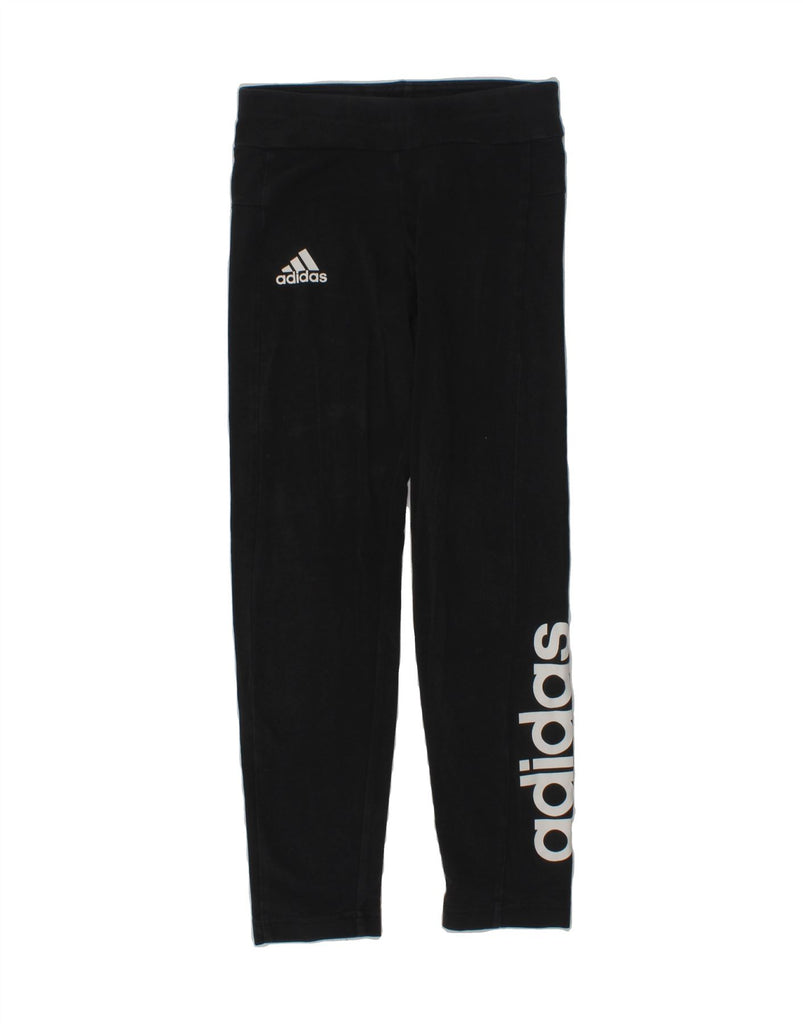 ADIDAS Girls Graphic Leggings 7-8 Years Black Cotton | Vintage Adidas | Thrift | Second-Hand Adidas | Used Clothing | Messina Hembry 