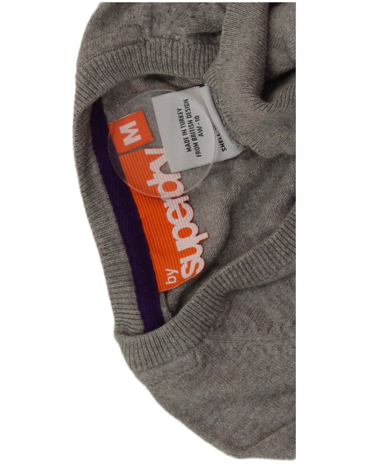 SUPERDRY Mens V-Neck Jumper Sweater Medium Grey Cotton