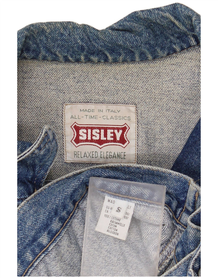 SISLEY Womens Crop Oversized Denim Jacket UK 10 Small Blue Cotton