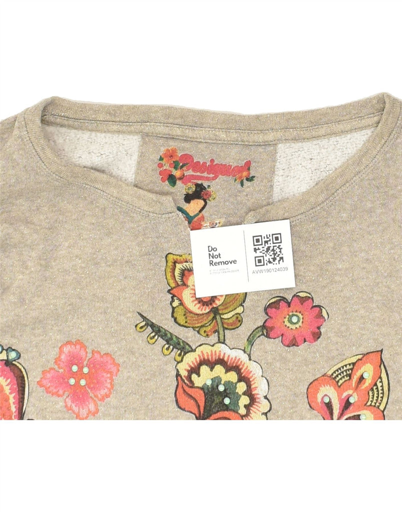 DESIGUAL Womens Graphic Sweatshirt Jumper UK 10 Small Grey Floral Cotton | Vintage Desigual | Thrift | Second-Hand Desigual | Used Clothing | Messina Hembry 