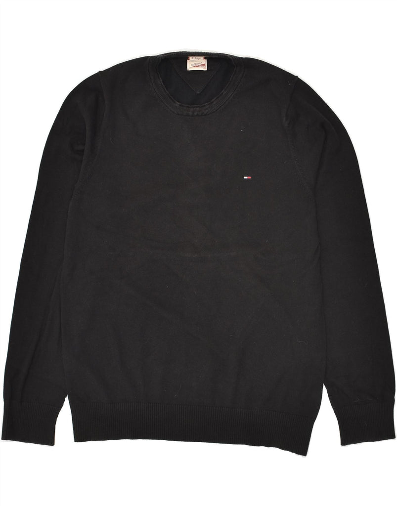 TOMMY HILFIGER Mens Slim Fit Crew Neck Jumper Sweater XL Black Cotton | Vintage Tommy Hilfiger | Thrift | Second-Hand Tommy Hilfiger | Used Clothing | Messina Hembry 