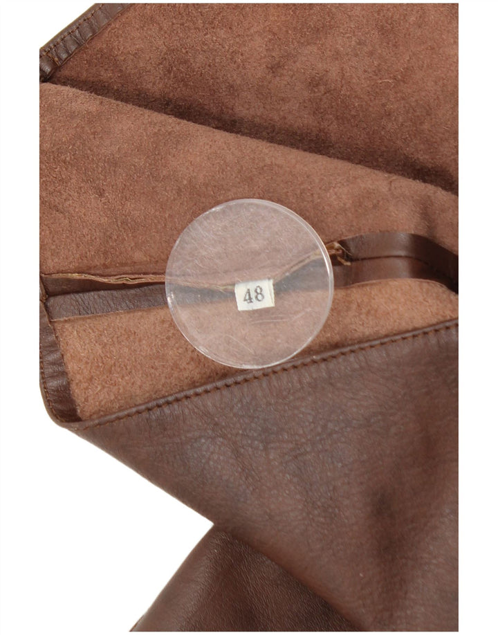 VINTAGE Womens Leather Waistcoat IT 48 XL Brown Leather