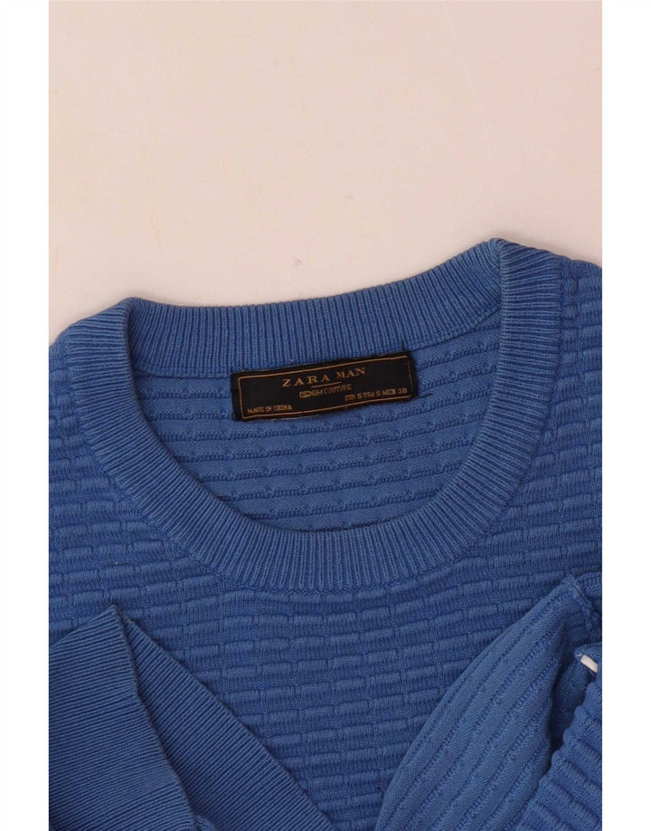 Zara Mens Crew Neck Jumper Sweater Small Blue