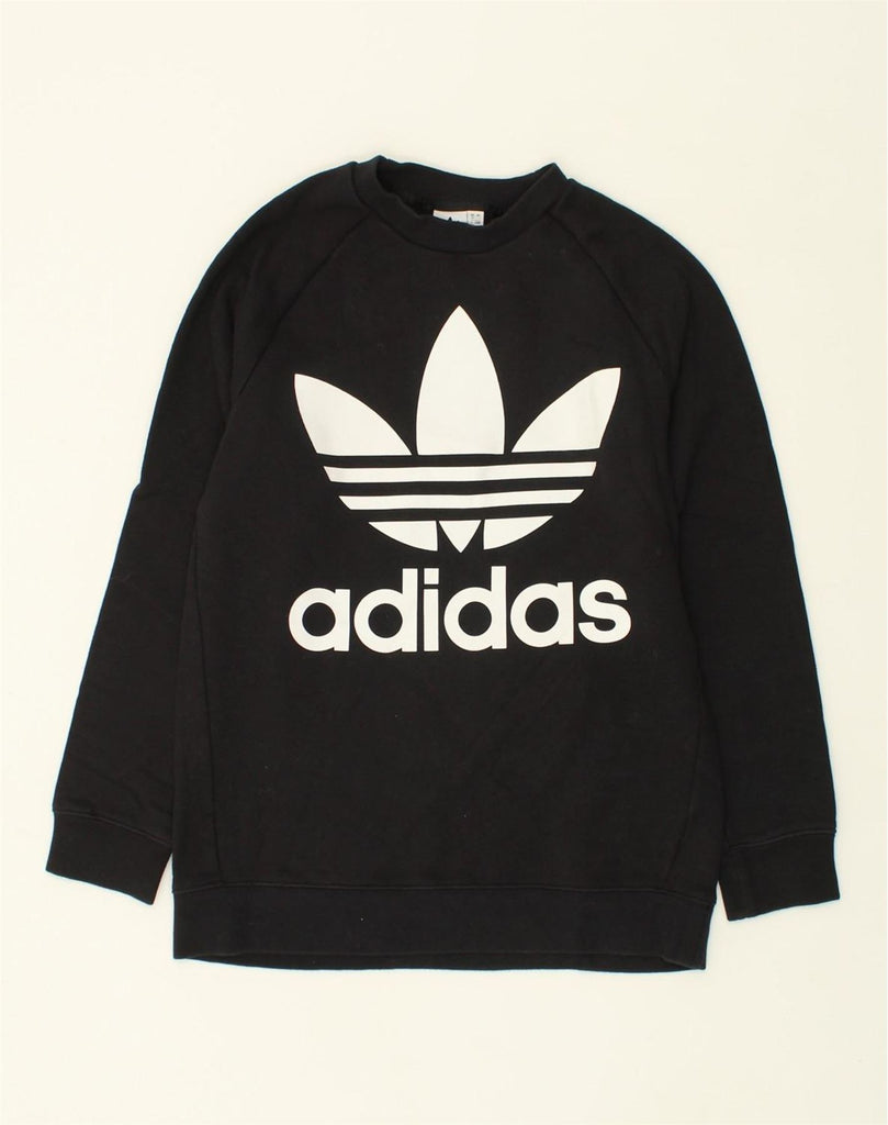 ADIDAS Womens Graphic Sweatshirt Jumper UK 12 Medium Black Polyester | Vintage Adidas | Thrift | Second-Hand Adidas | Used Clothing | Messina Hembry 