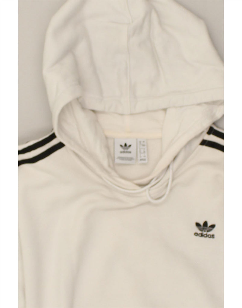 ADIDAS Womens Crop Hoodie Jumper UK 8 Small  Off White Cotton | Vintage Adidas | Thrift | Second-Hand Adidas | Used Clothing | Messina Hembry 