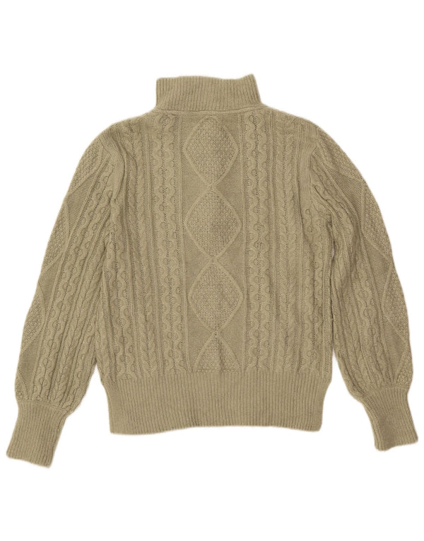 FAT FACE Womens Zip Neck Jumper Sweater UK 8 Small Khaki Argyle/Diamond