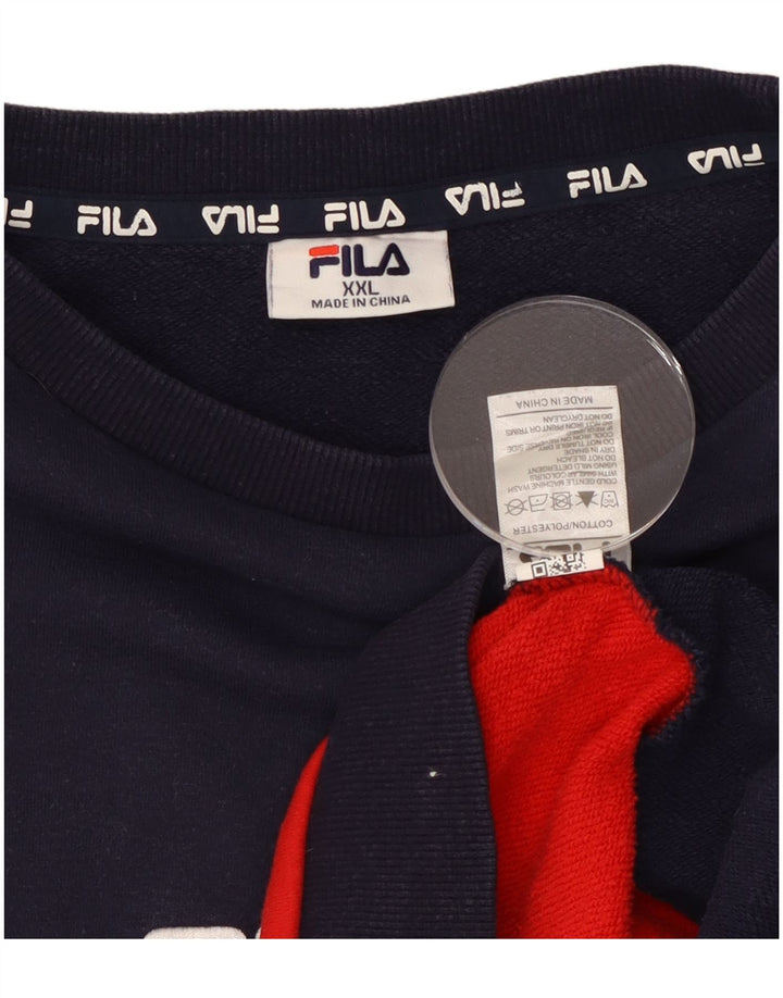 Fila Mens Graphic Sweatshirt Jumper 2XL Navy Blue Colourblock Cotton