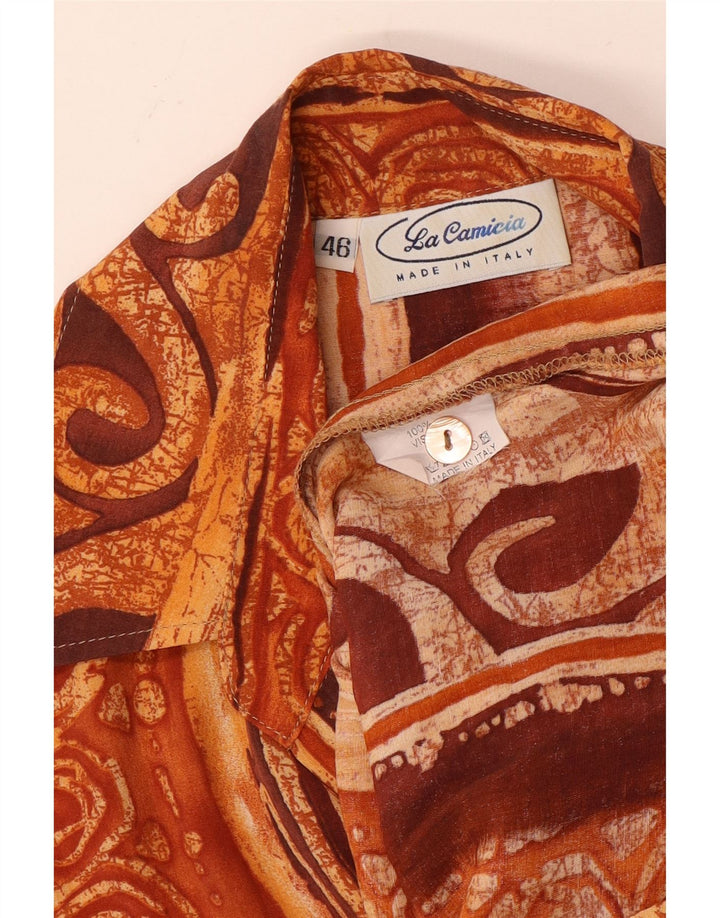 VINTAGE Womens Short Sleeve Shirt IT 46 Large Brown Geometric Viscose