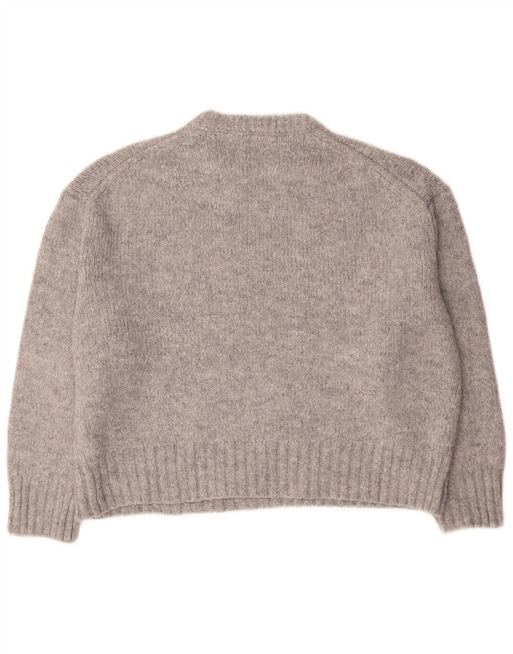 Zara Womens Oversized Crew Neck Jumper Sweater UK 14 Medium Grey Acrylic