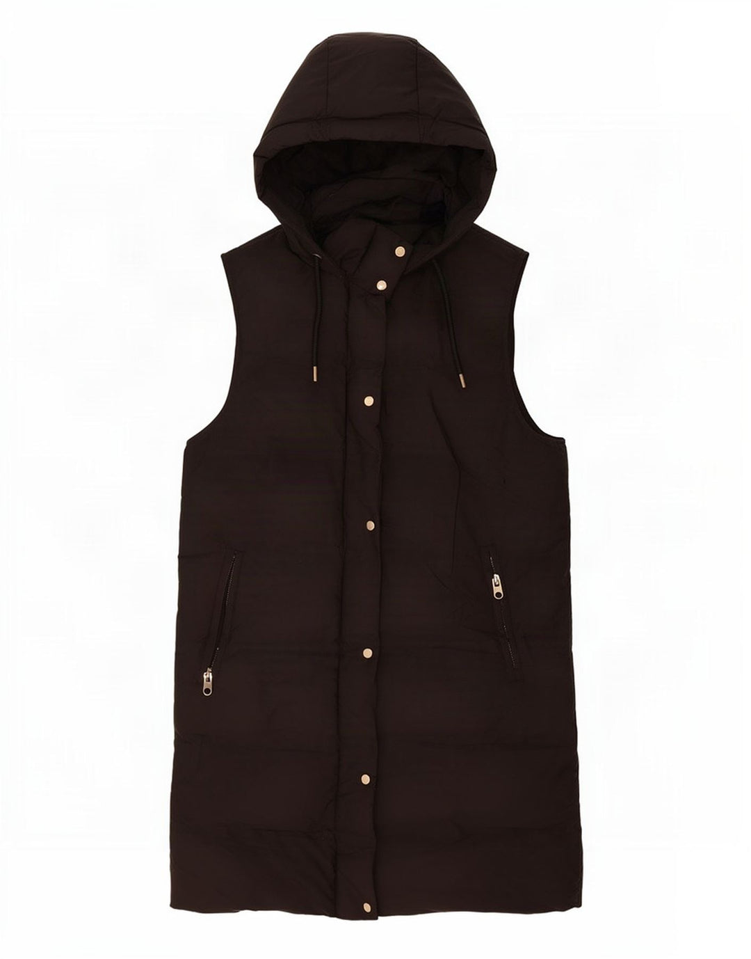 Zara Womens Longline Hooded Padded Gilet UK 14 Medium Black Polyester