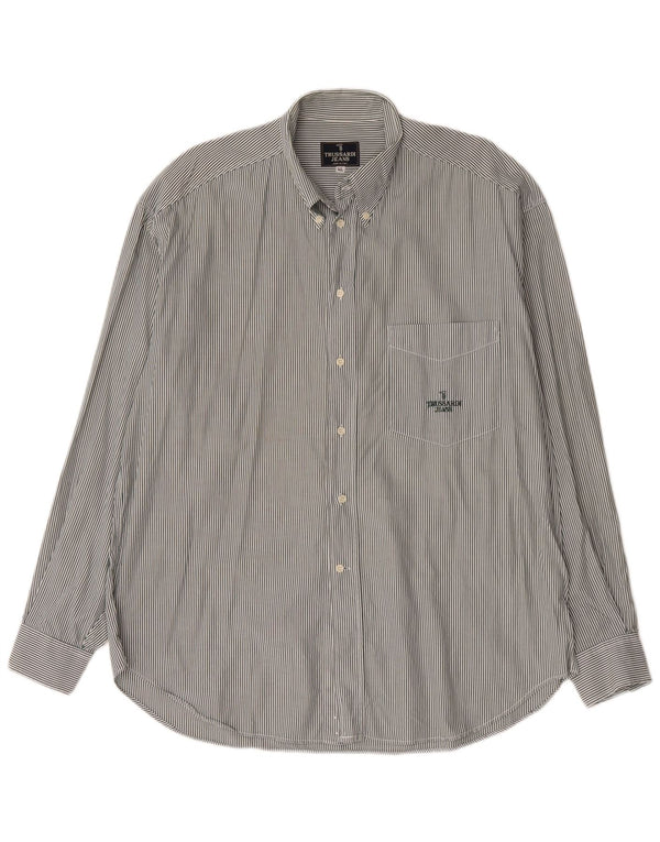 Trussardi Jeans Mens Shirt XL Green Pinstripe Cotton