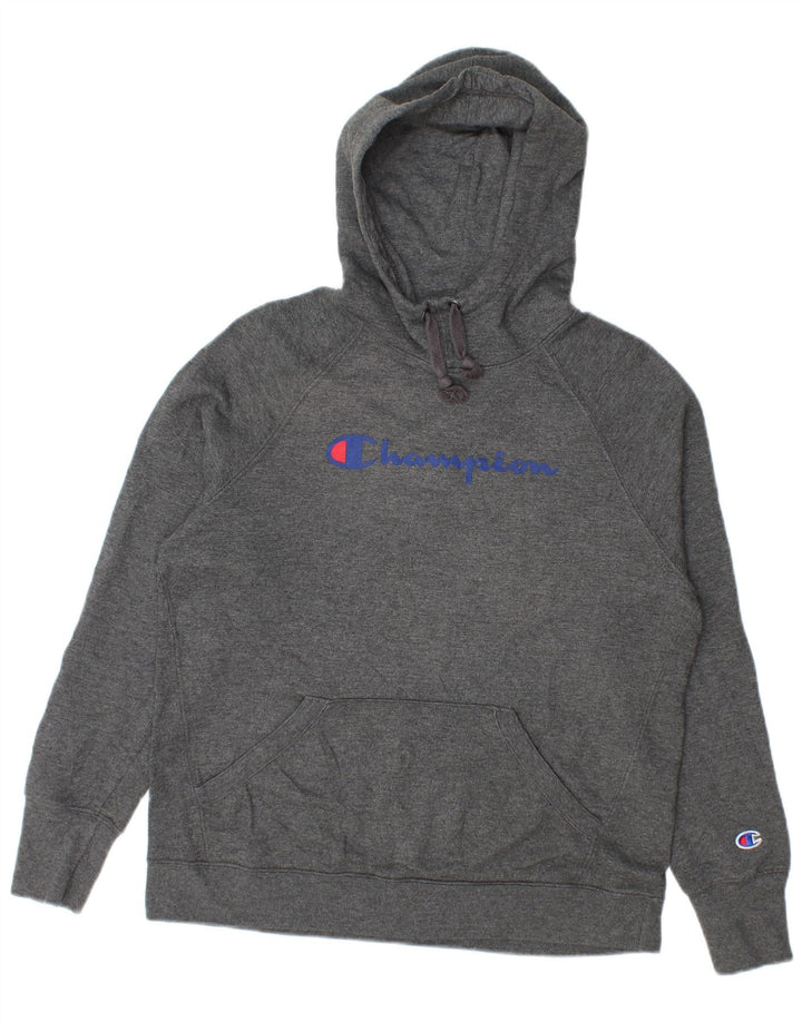 Champion Womens Graphic Hoodie Jumper UK 14 Medium Grey Flecked