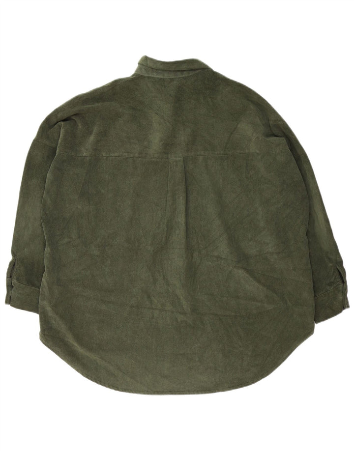 Zara Womens Oversized Corduroy Shirt UK 14 Medium Green Polyester