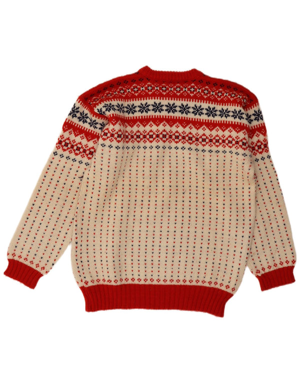 Janus Mens Crew Neck Jumper Sweater IT 52 Large Off White Fair Isle Wool