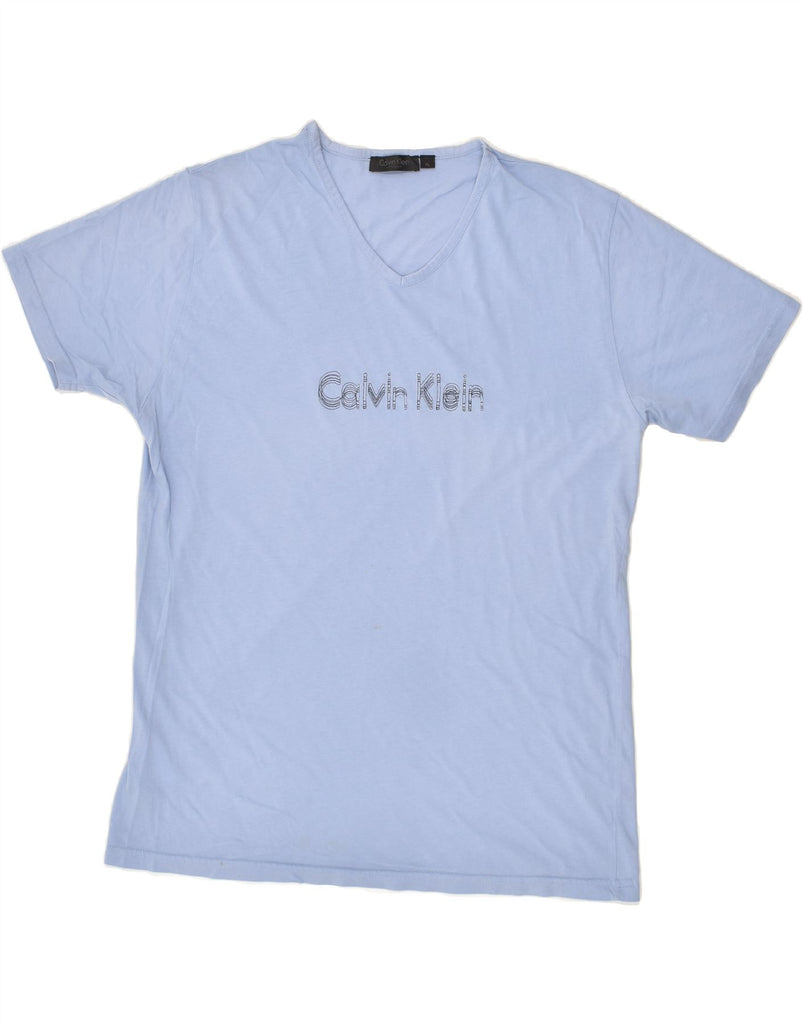 CALVIN KLEIN Womens Graphic T-Shirt Top UK 18 XL Blue Cotton | Vintage Calvin Klein | Thrift | Second-Hand Calvin Klein | Used Clothing | Messina Hembry 