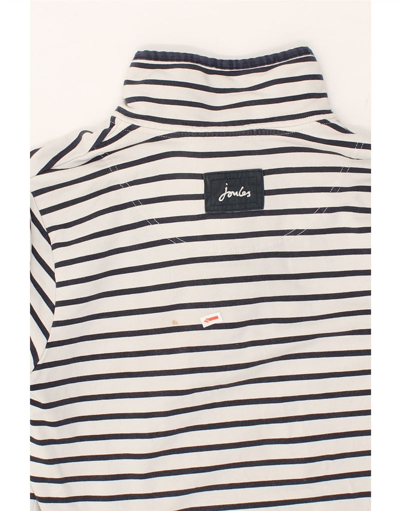 JOULES Womens Button Neck Sweatshirt Jumper UK 12 Medium  White Striped | Vintage Joules | Thrift | Second-Hand Joules | Used Clothing | Messina Hembry 