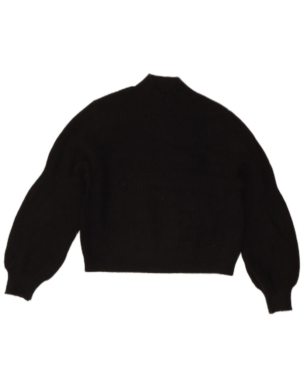 Zara Womens Crop Turtle Neck Jumper Sweater UK 14 Large Black Viscose