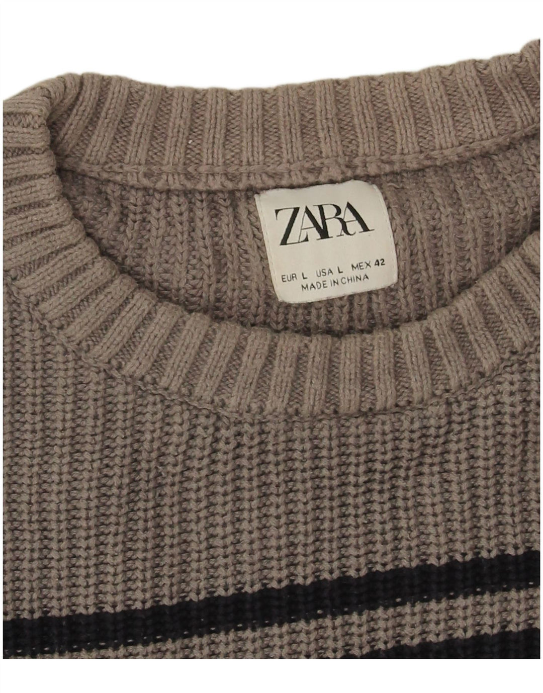 Zara Mens Crew Neck Jumper Sweater Large Grey Striped