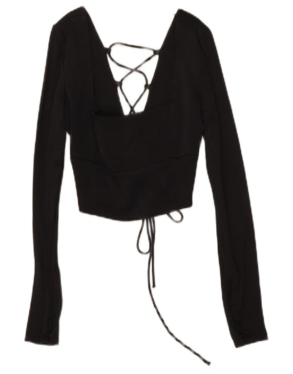 Zara Womens Crop Long Sleeve Blouse Top UK 6 XS Black Viscose