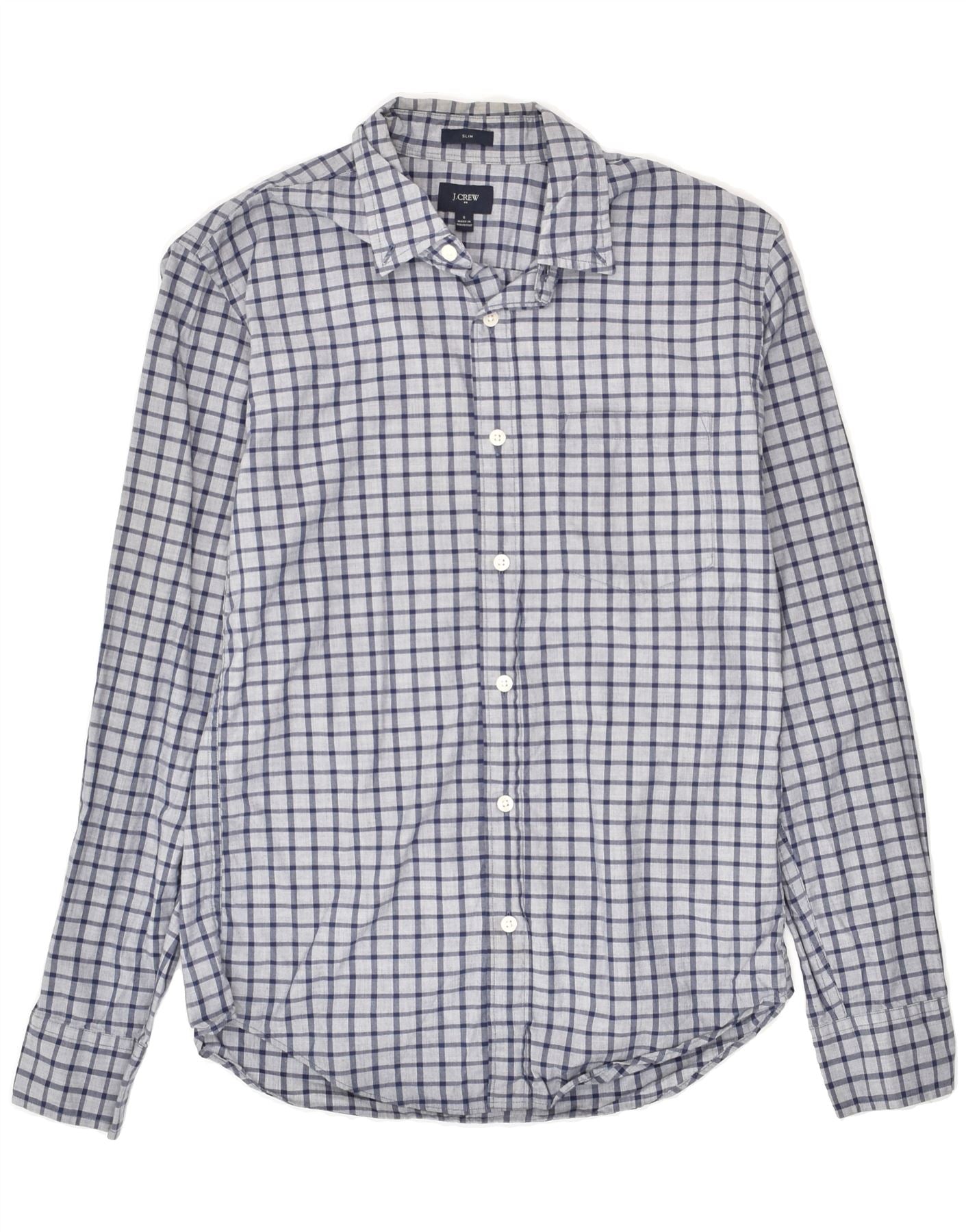 J. CREW Mens Slim Fit Shirt Small Navy Blue Check Cotton | Vintage