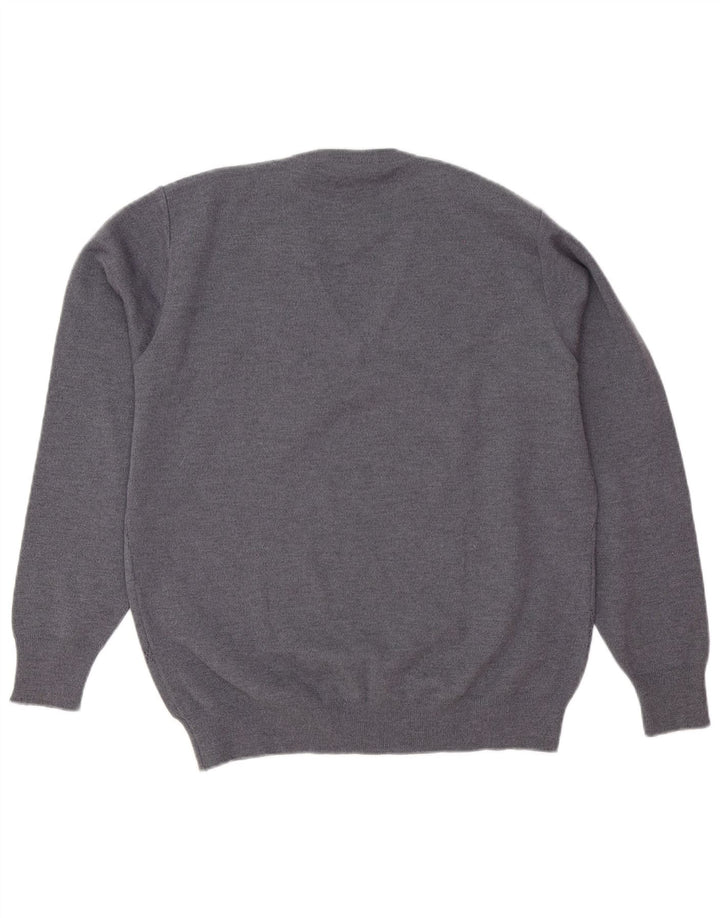 Vintage Mens V-Neck Jumper Sweater Medium Grey Argyle/Diamond Wool