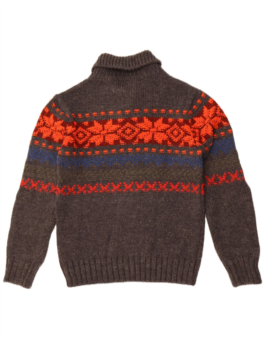 Review Mens Shawl Neck Jumper Sweater Medium Grey Fair Isle Polyacrylic