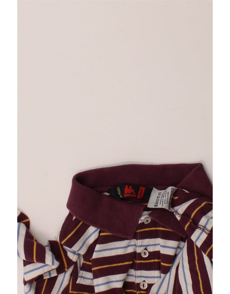 KAPPA Womens Long Sleeve Polo Shirt UK 12 Medium Burgundy Striped Cotton Vintage Kappa and Second-Hand Kappa from Messina Hembry 
