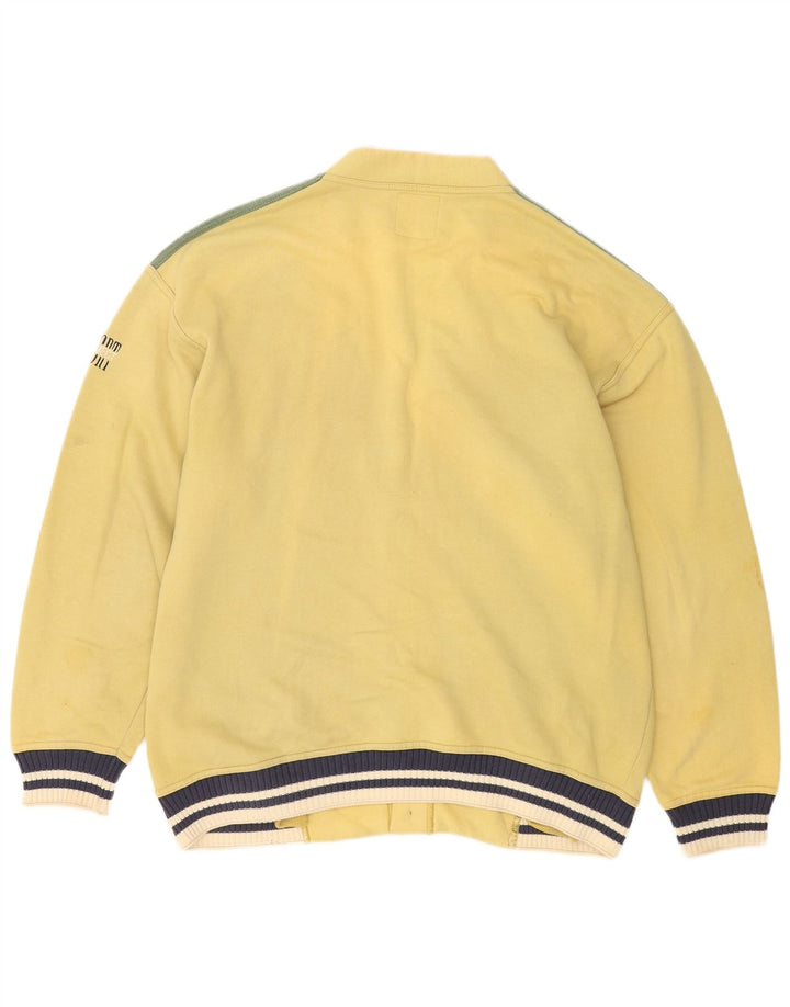 Project Mens Cardigan Sweater Large Yellow Colourblock Cotton
