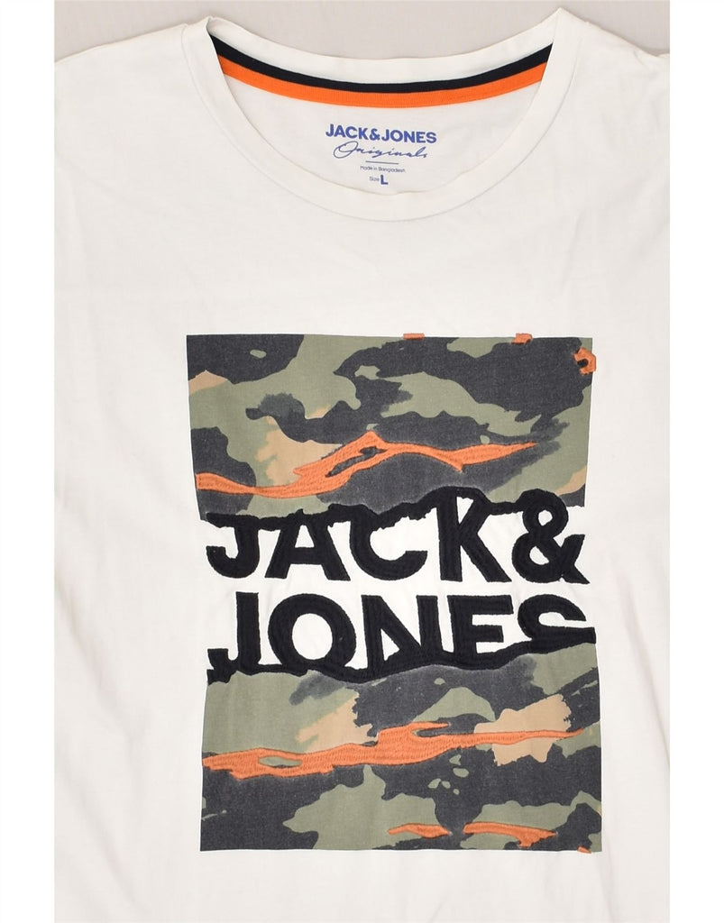 JACK & JONES Mens Graphic T-Shirt Top Large White Cotton | Vintage Jack & Jones | Thrift | Second-Hand Jack & Jones | Used Clothing | Messina Hembry 