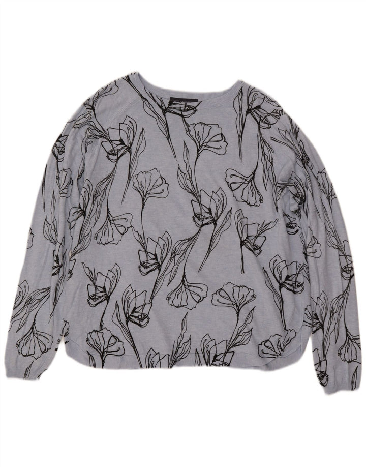 MARKS & SPENCER Womens Boat Neck Jumper Sweater UK 18 XL Blue Floral