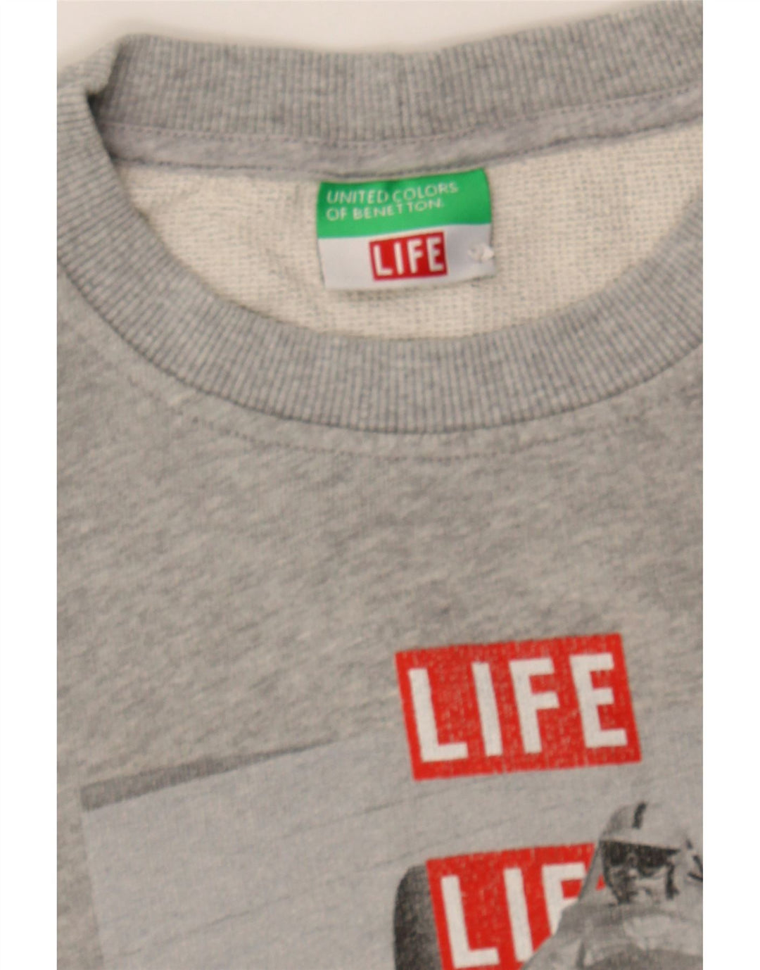 BENETTON Mens Graphic Sweatshirt Jumper Small Grey Cotton Vintage Benetton and Second-Hand Benetton from Messina Hembry 