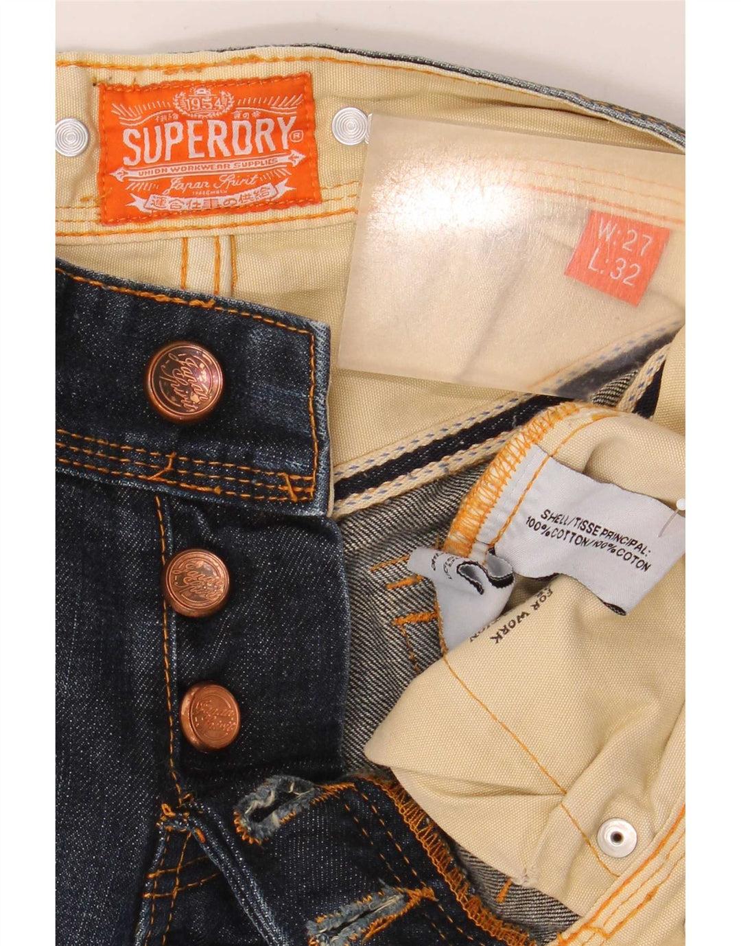 Superdry Mens Cargo Bootcut Jeans W27 L32 Navy Blue Cotton