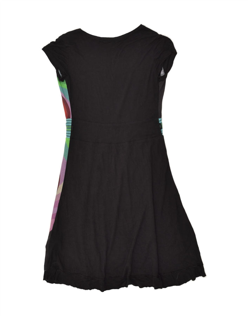 DESIGUAL Womens A-Line Dress UK 14 Medium Black Geometric Polyester | Vintage Desigual | Thrift | Second-Hand Desigual | Used Clothing | Messina Hembry 